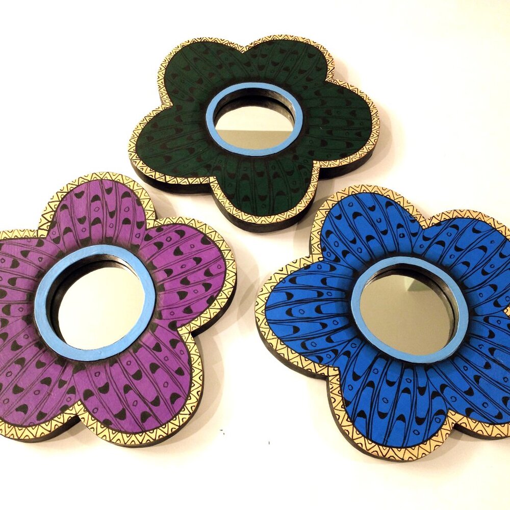 Set of 3 Hand Painted Decorative Mirrors
